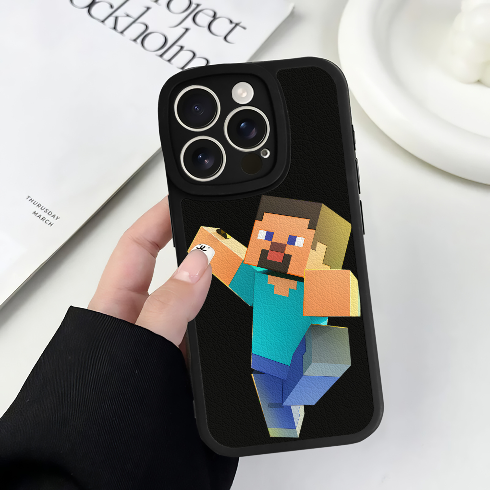 （画像用） マインクラフト ブロックの世界 Minecraft MC Block world 【iPhone 16シリーズ対応】シリコンスマホケース（レザー調） 材質：シリコン